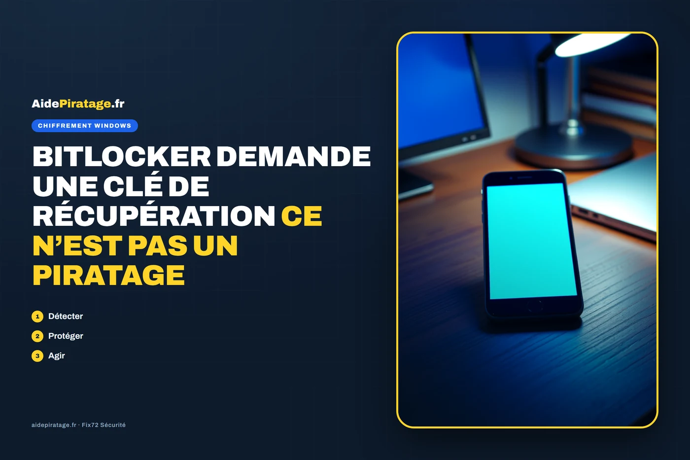 Illustration : un ordinateur portable bloqué au démarrage réclame une clé de récupération