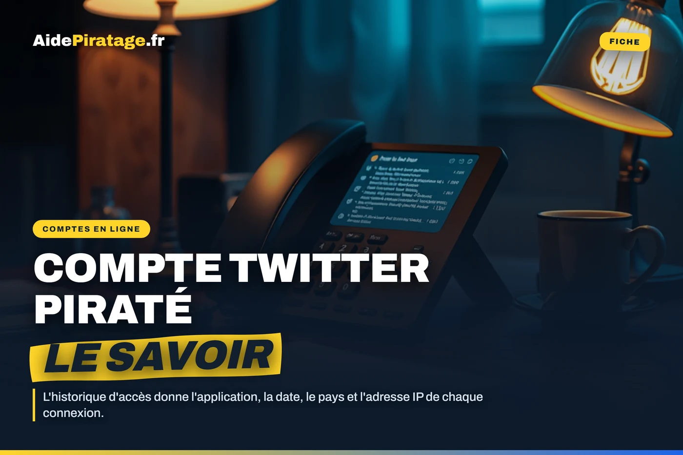 Illustration : un téléphone affichant un fil de réseau social, posé sur un bureau éclairé à la lampe