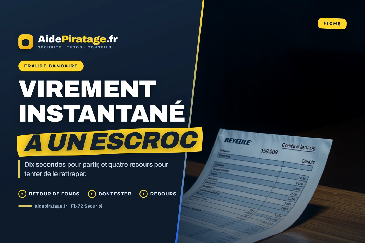Illustration : un relevé de compte et un téléphone posés sur un bureau, au moment de valider un virement